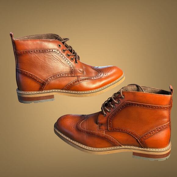 Men\'s 10.5 ARCBROTHERS Brown Leather Wingtip Lace Up Ankle Boots Barely Worn main image 8